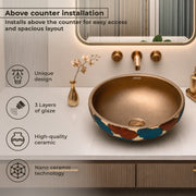 Plantex Ceramic Countertop Wash Basin/Basin for Bathroom/Designer Basin for Home/Office/Restaurant (Bronze - 16.5 x 16.5 x 6 Inch)