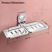 Plantex Dream Stainless Steel Double Soap Dish Stand for Bathroom & Kitchen/Soap Dish/Bathroom Accessories - Wall Mounted - Chrome (Pack of 1)