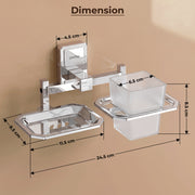 Plantex 304 Grade Stainless Steel 2in1 Soap Holder with Tumbler Holder/Wall Mounted Stand/Bathroom Accessories - Darcy (Chrome)