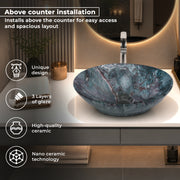 Plantex Ceramic Basin for Bathroom/Table Top Ceramic Basin/Washbasin for Bathroom - (BOAT-NS-553-Marble Finish, 16 x 13 x 5.5 Inch)