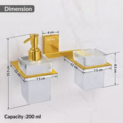 Plantex 304 Grade Stainless Steel Glass Liquid Dispenser with Tumbler Holder/Toothbrush Holder/Shampoo Dispenser for Washbasin/Kitchen/Bathroom Accessories - Pack of 1 (Crystal, PVD Gold)