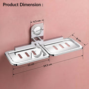 Plantex Dream Stainless Steel Double Soap Dish Stand for Bathroom & Kitchen/Soap Dish/Bathroom Accessories - Wall Mounted - Chrome (Pack of 1)