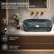 Plantex Tabletop Basin for Bathroom/Ceramic Marble Wash Basin/Rectangle Countertop Hand Washbasin for Home/Office (21.5x14x5 Inch - Marble Finish)