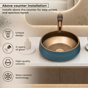 Plantex Ceramic Round Washbasin for Bathroom/Designer Tabletop Wah Basin/Counter Top Basin/Vessel Sink for Hotel/Restaurant/Living Room(NC-642,16 x 16 x 6.5 Inch)