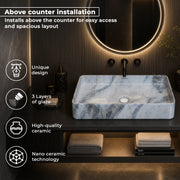 Plantex Ceramic Table Top Wash basin For Bathroom/Hand Wash Sink/Rectangle Countertop Washbasin For Home/Office/Hotel - (Marble White)