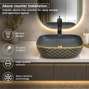 Plantex Table Top Wash Basin For Bathroom/Designer Ceramic Washbasin/Countertop Vessel Sink Basin - Indo-European Collection (EQTT-468, 18 x 13 x 5 Inch)