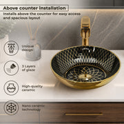 Plantex Table Top Wash Basin For Bathroom/Designer Ceramic Basin/Countertop Vessel Sink Basin - Indo-European Collection (16 x 16 x 5 Inch)