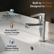 Plantex Pure Brass Pillar Cock Tap for Basin with Teflon Tape/Single Lever Basin Tap/Tabletop Wash Basin Tap/Faucet for Wash Basin (Dol-2301, Chrome)