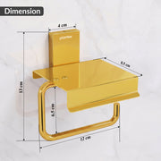 Plantex 304 Grade Stainless Steel Tissue Paper Roll Holder/Toilet Tissue Holder with Mobile Stand/Bathroom Accessories (Crystal, PVD Gold)