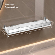 Plantex Wall Shelf for Bathroom Storage/Acrylic Washroom Shelf Organizer with Stainless Steel Railings/Bathroom Accessories (White, 15x6 inches)