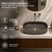 Plantex Ceramic Basin for Bathroom/Designer TableTop Wash Basin/Bathroom Vessel Sink/Washbasin - LA05, Matt Brown (21.5 x 14 x 5.5 Inch)
