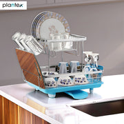 Plantex Stainless Steel Utensils Drying Rack/2-Tier Dish Drainer Rack with Removable Drain Board/Vessel Drainer Basket/Bartan Satnd - 20 x 14 x 15 Inch (Chrome)