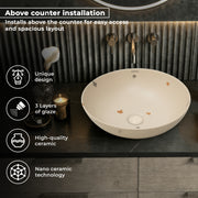 Plantex Wash Basin/Ceramic Table Top Wash Basin/Designer Countertop Basin for Bathroom/Restaurants/Hotel (Khakhi - 16 x 16 x 5 Inch)