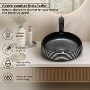 Plantex Ceramic Table Top Washbasin/Designer Round Wash Basin/Countertop Bathroom Basin/Sink for Bathroom(15 x 15 x 5.5 Inch)