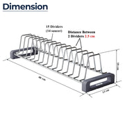 Plantex Stainless Steel Plate Rack/14-Slot Plate Organizer for Kitchen/Saucer Plate Stand/Tandem Box Accessories - (Size-4 inches, Slot- 14, Pack of 1)