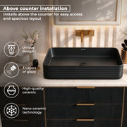 Plantex Wash Basin for Bathroom/Ceramic Basin/Rectangle Table Top Basin/Wash Basin for Home/Restaurant (Charcoal Black - 26 x 15 x 5 Inch)