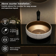 Plantex Ceramic Table Top Wash Basin for Bathroom/Countertop Vessel Sink Basin/Round Washbasin - Indo-European Collection  (16 x 16 x 6.5 Inch)