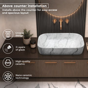 Plantex Tabletop Wash Basin/Bathroom Sink/Wash Basin Over Counter/Designer Ceramic Wash Basin for Bathroom (21.5x14x4.5 Inch - Marble Finish)