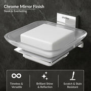 Plantex 304 Grade Stainless Steel Soap Dish/Glass Soap Holder/Soap Storage for Bathroom/Bathroom Accessories - Crystal (Chrome)