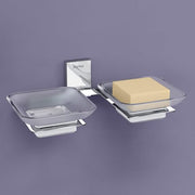 Plantex 304 Grade Stainless Steel and Frosted Glass Double Soap Dish/Soap Stand/Soap Storage/Dual Soap Holder for Bathroom/Bathroom Accessories - Crystal (Chrome)