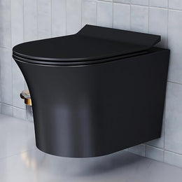 Plantex Platinum Ceramic P Trap Wall Hung Western Commode/Rimless Washdown Flush for Western Toilet/Commode with Soft Close Toilet Seat Cover - (Black)