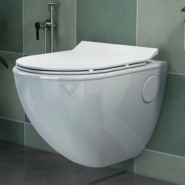 Plantex Platinum Ceramic Commode for Toilet/Rimless Wall Hung Western Toilet/Bathroom Commode With Soft Closing Toilet Seat - P Trap (White)