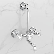Plantex 2 In 1 Wall Mixer for Bathroom/Mixer L-Bend Provision for Overhead/Mixer Tap for Bathroom with Water Saving Nozzle and Wall Flange (RIO, Chrome)
