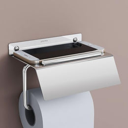 Plantex Stainless Steel Toilet Paper Holder/Toilet Paper Roll Holder/Tissue Paper Roll Holder with Mobile Stand for Bathroom Accessories - (Chrome)