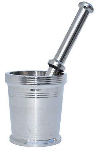 Plantex Heavy Stainless Steel Mortar & Pestle Set|Spice Mixer|Khalbatta|Khal|Okli for Kitchen - Size 2(Dia: 7.5, H: 7 cm)