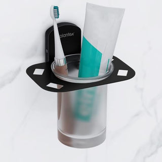 Plantex 304 Grade Stainless Steel Glass Tumbler Holder/Tooth Brush Holder for Bathroom/Bathroom Accessories - Pack of 1 (Parv-Black)