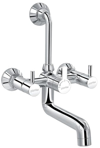 Plantex Brass Wall Mixer for Bathroom with L-Bend Connector for Overhead Shower/Mixer Tap/Wall Mixer for Bathroom 2 in 1 with 7-Year Manufacturer's Warranty-(Ico-918-Mirror-Chrome)