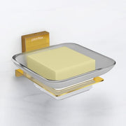 Plantex 304 Grade Stainless Steel Glass Soap Dish/Soap Stand/Soap Holder/Bathroom Accessories - Crystal (PVD Gold)