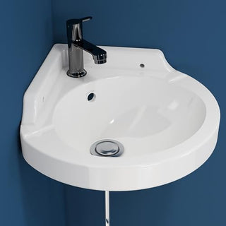 Plantex White Corner Wash Basin/Wall Mount Basin for Bathroom/Ceramic Tabletop Basin with 10 Years Glaze Warranty by Plantex/Small Corner Sink (Breva, 14.5 x 14.5 x 5 Inch)