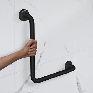 Plantex L-Shape Handle for Bathroom Support/Anti-Slip Shower Grab Bar Made of Stainless Steel - Pack of 2 (Black)