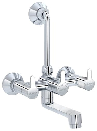 Plantex Brass Wall Mixer for Bathroom with L-Bend Connector for Overhead Shower/Mixer Tap/Wall Mixer for Bathroom 2 in 1 with 7 Year Manufacturer's Warranty(FLO-818-Chrome)