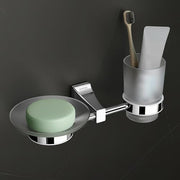 Plantex 2 in 1 Glass Soap Dish With Tumbler Holder/Pure Brass Soap Holder with Toothbrush Holder/Bathroom Accessories - Pack of 1 (DL-14, Chrome)