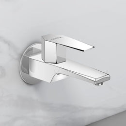 Plantex Long Body Bib Tap for Bathroom with Water Saving Aerator/Taps for Bathroom/Wall Mount Wash Basin Tap with Teflon Tape and Wall Flange (Celesiya-1242-Chrome)