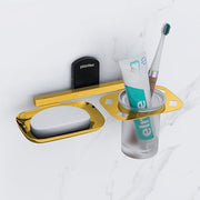 Plantex 304 Grade Stainless Steel 2 in1 Soap Dish with Tumbler Holder/Soap Stand/Tooth Brush Holder for Bathroom/Bathroom Accessories - Parv (Gold & Black)