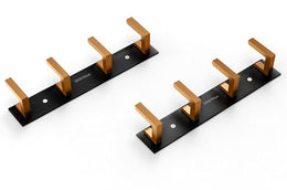 Plantex Aluminum Hook Rail with L-Shape Hook for Clothes Hanging/Hook Rail Bar for Clothes/Towel/Keys (4 Hooks/Black & Gold)-Pack of 2