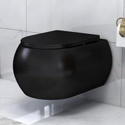 Plantex Imported Ceramic Wall Hung Commode/Rimless Washdown Western Toilet/P Trap Western Commode with Soft Close Toilet Seat (Matt Black)