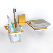 Plantex 304 Grade Stainless Steel Glass Soap Dish with Tumbler Holder/Soap Stand/Toothbrush Holder/Bathroom Accessories - Crystal (PVD Gold)