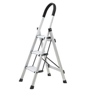 Plantex Surestep 6 Step Aluminum Ladder for Home/Non-Slip Wide Step Foldable Ladder for Home Use with Knee Guard, PVC Shoes and Cross Bars (Anodize-Silver)