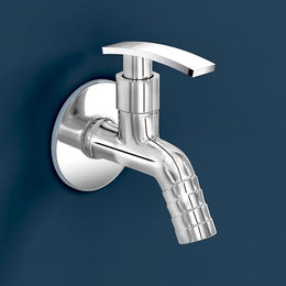 Plantex 3/4in Nozzle Bib Cock Water tap for Washing Machine with Wall flange and Teflon tape-(1206-Mirror Chrome Finish)