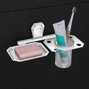 Plantex 2in1 Soap Dish with Tumbler Holder for Bathroom/304 Grade Stainless Steel Soap Holder with Toothbrush Holder/Bathroom Accessories - Pack of 1 (PM-2409, Chrome)