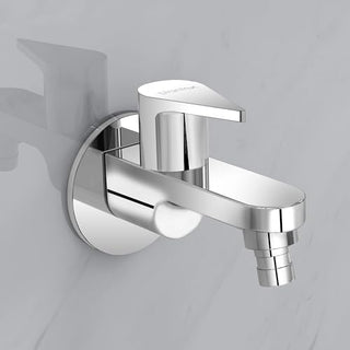 Plantex Pure Brass PAC-1828 Washing Machine Tap with Teflon Tape & Brass Wall Flange/Nozzle Tap for Garden-7 Year Warranty (Mirror Chrome Finish)