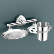 Plantex J4 Stainless Steel Soap Dish with Tumbler Holder/Soap and Brush Holder for Bathrooom/2 in 1 Soap Holder with Toothbrush Holder/Bathroom Accessories (Chrome Finish) Angel