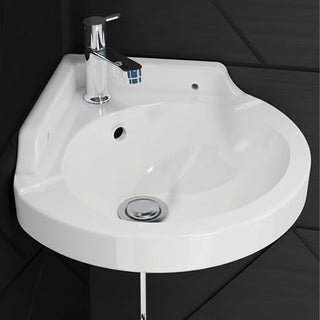 Plantex White Corner Wash Basin/Wall Mount Basin for Bathroom/Ceramic Tabletop Basin with 10 Years Glaze Warranty by Plantex/Small Corner Sink (Breva, 14.5 x 14.5 x 5 Inch)