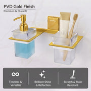 Plantex 304 Grade Stainless Steel Glass Liquid Dispenser with Tumbler Holder/Toothbrush Holder/Shampoo Dispenser for Washbasin/Kitchen/Bathroom Accessories - Pack of 1 (Crystal, PVD Gold)