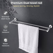 Plantex Stainless Steel Heavy and Sturdy Dual Towel Rod for Bathroom/Towel Hanger/Towel Holder/Bathroom Accessories (24-inch) Chrome Finish