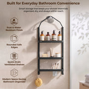 Plantex Stainless Steel Shower Rack/Self Adhesive Shower Caddy for Bathroom Hanging/3 Layer Shower Shelf for Bathroom with Soap Dish Holder,Toothbrush Holder (1520, Black)